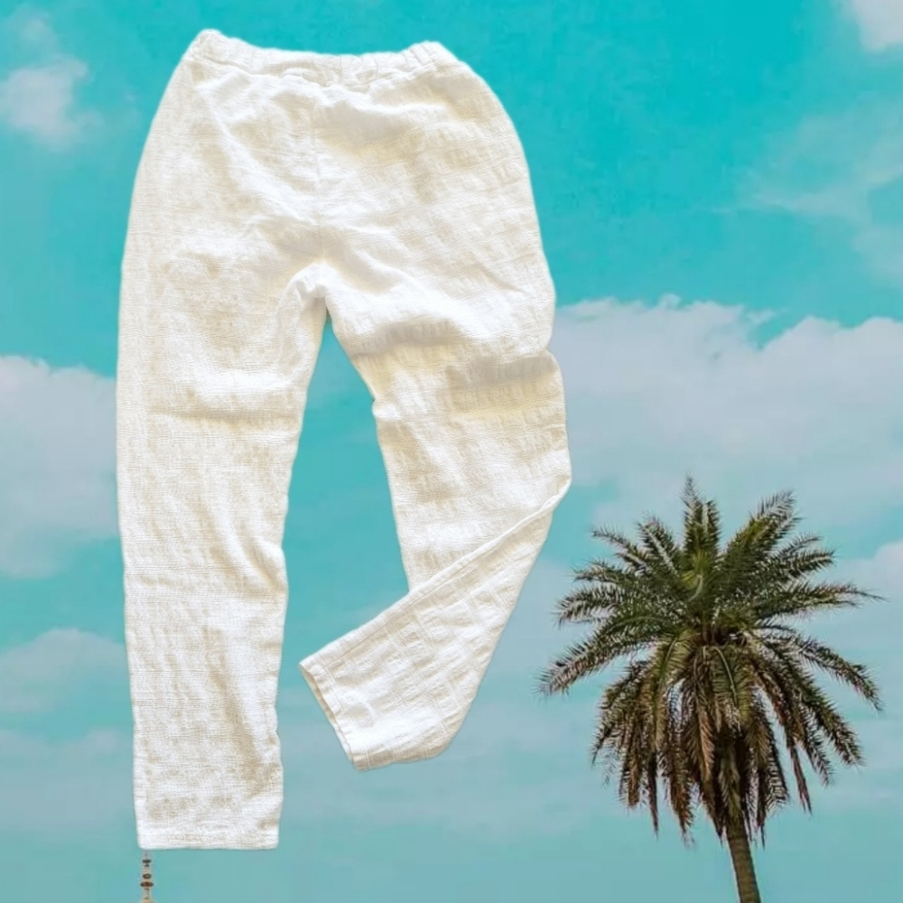 New from 🇮🇹 Italy! Breezy Textured White Cotton‎ Linen Beach Pants Size M/L - Picture 2 of 5